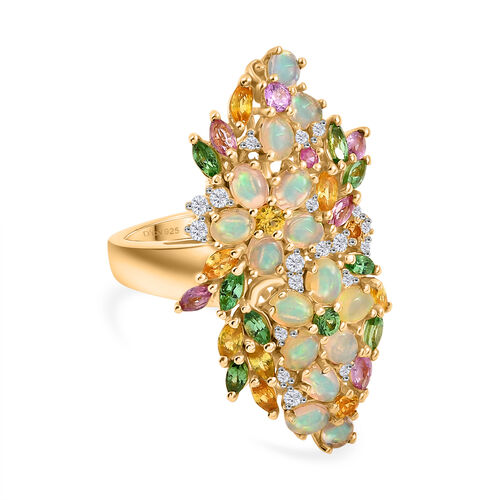D’joy Gelber Saphir, Natürlicher, äthiopischer Welo Opal Ring 925 Silber 750 Gelbgold Vermeil (Größe 17.00) ca. 4,36 ct image number 0