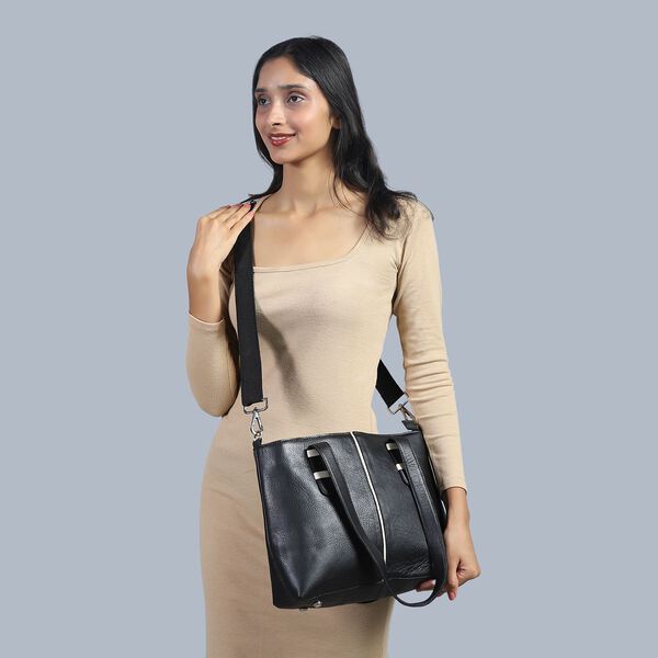 Elegante Echtleder Umh&auml;ngetasche mit Krokopr&auml;gung, 33 x 10 x 27 cm, Schwarz image number 2