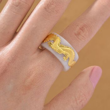 EXTREM SELTEN Nat&uuml;rliche Wei&szlig;e Jade Drachen Ring 999er Gold (Gr&ouml;&szlig;e 21.00) ca. 45.00 ct
