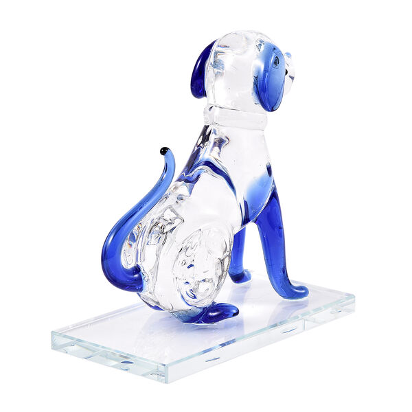 Dekorative Kristallglas Hunde-Figur auf quadratischem St&auml;nder, 12x6x15 cm, Blau image number 3