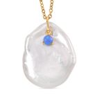 Weiße Keshi Perle, Blauer Opal Anhänger mit Kette, Messing, Reiner Edelstahl, vergoldet