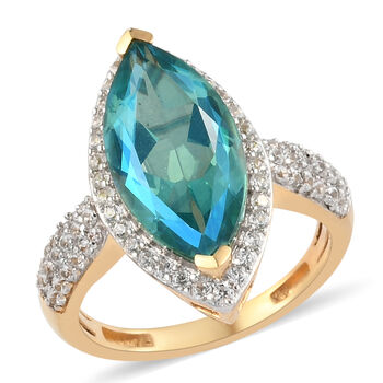 Pfau Triplett Quarz und Zirkon Ring 925 Silber vergoldet