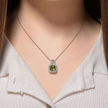 D'joy EXKLUSIVER ASSCHER SCHLIFF Nat&uuml;rlicher Peridot, Moissanit Anh&auml;nger mit Kette ca. 45 cm, 925 Silber rhodiniert ca. 2.18 ct