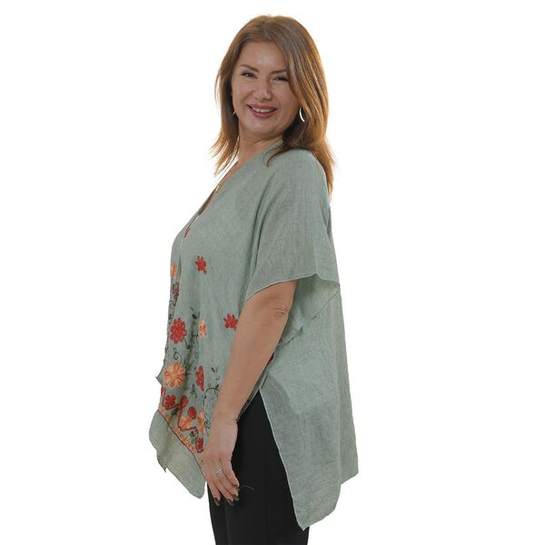 TAMSY- bestickter Kimono mit Blumenmuster, One Size, T&uuml;rkis image number 3
