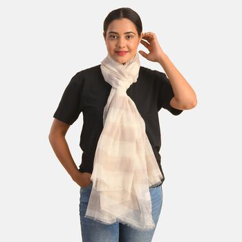 Baumwolle und Seide Unisex Schal, Streifenmuster, Gr&ouml;&szlig;e 210x100 cm, Beige und Wei&szlig;