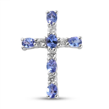 AAA Tansanit und Zirkon Kreuz-Anh&auml;nger, 925 Silber platiniert ca. 1,75 ct