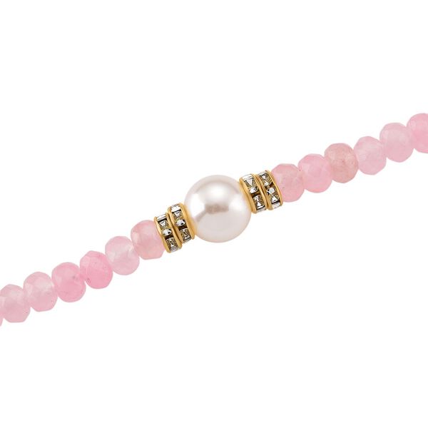 Muschelkernperle (9-11 mm) Halskette mit Rosenquarz, verstellbar 40.5 cm +10 cm Extender, goldfarben image number 5