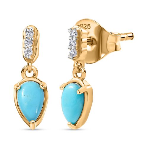 D'Joy AA Sleeping Beauty Türkis, Weißer Zirkon Ohrringe 925 Silber 750 Gelb Vergoldet ca. 0,45 ct. image number 0