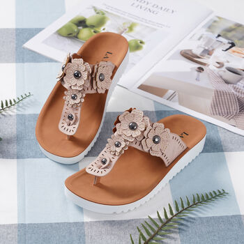 LA MAREY - Blume Sandalen, Gr&ouml;&szlig;e 36, Rosa