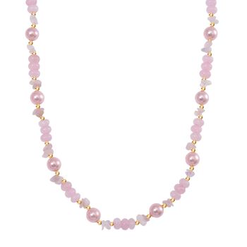 Rosa Muschelkernperle (9-11 mm), Rosenquarz Halskette ca. 45 cm+ 5 cm Extender, vergoldet