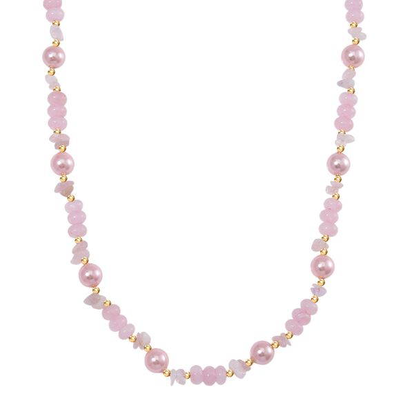 Rosa Muschelkernperle (9-11 mm), Rosenquarz Halskette ca. 45 cm+ 5 cm Extender, vergoldet
