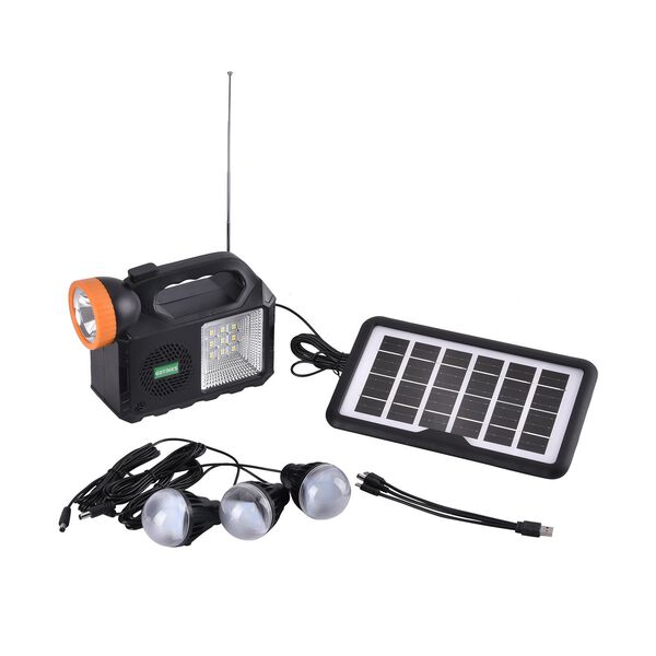 Multifunktionale Solar-Taschenlampe, 21,5x8x16,5cm, Schwarz