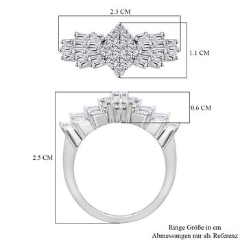 LUXURIANT 1 ct. VS-EF Labor Diamant Ballerina Ring, 925 Silber platiniert