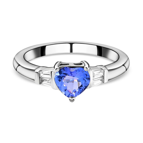 AA Tansanit und Zirkon-Ring, 925 Silber platiniert (Gr&ouml;&szlig;e 21.00) ca. 0,95 ct