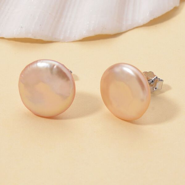 Lila Keshi Perle M&uuml;nz Ohrstecker image number 1