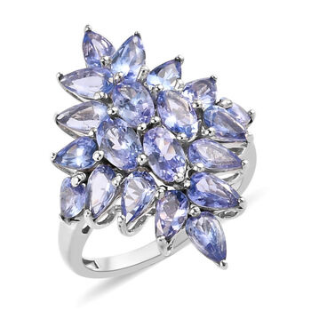 Tansanit Cluster Ring 925 Silber Platin-&Uuml;berzug