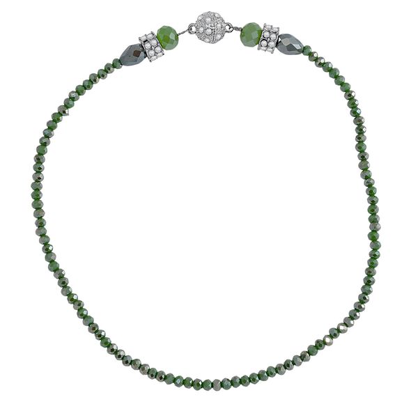 2er Set - Peridot-Farbe Kristall, Wei&szlig;er Kristall Halskette und Ohrringe image number 4