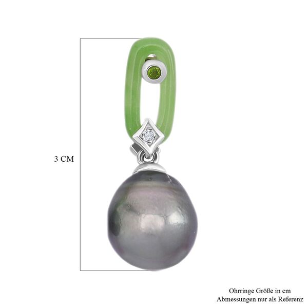 Tahiti Perle, Grüne Jade Ohrringe, 925 Silber rhodiniert image number 5