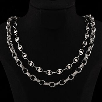 Doppelreihige Halskette mit ovalen Gliedern, Edelstahl, ca. 50 cm, Silberfarben
