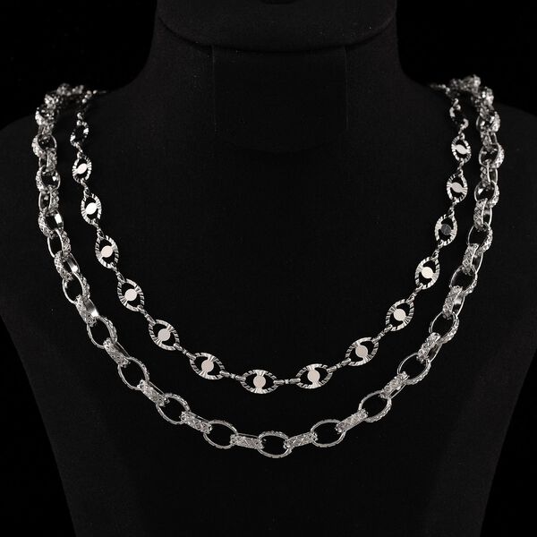 Doppelreihige Halskette mit ovalen Gliedern, Edelstahl, ca. 50 cm, Silberfarben image number 2