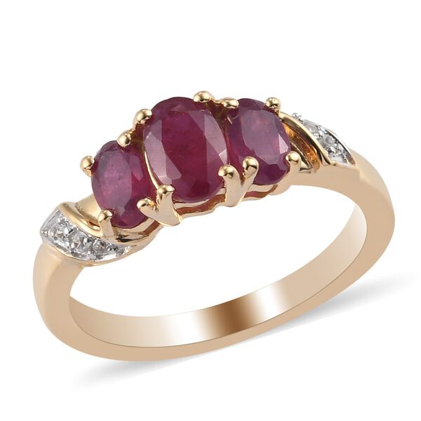 Fissure gef&uuml;llt Rubin und Zirkon 3 Stein Ring 925 Silber 585 Vergoldet image number 3