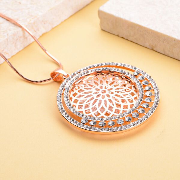 Weißer Kristall Mandala-Anhänger mit Kette, roséfarben image number 2