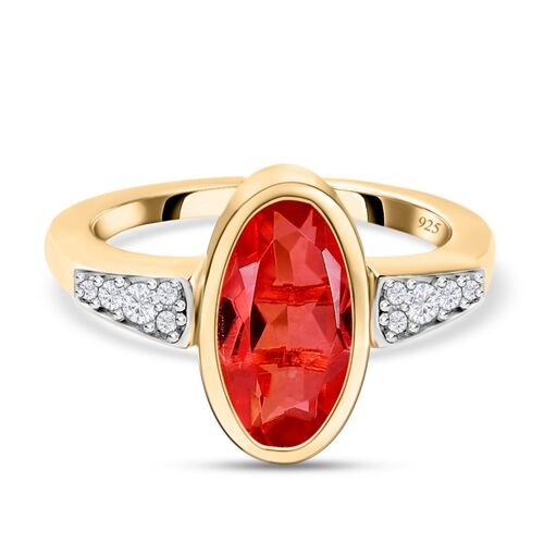 Padparadscha Triplette Quarz und weißer Zirkon-Ring, 925 Silber vergoldet (Größe 21.00) ca. 2.33 ct image number 0