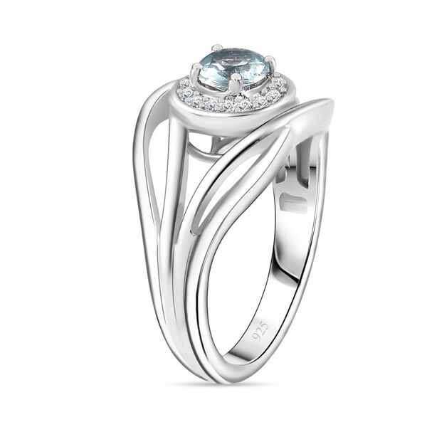TUCSON FIND - Nat&uuml;rlicher AA Aqua Kyanit, Wei&szlig;er Zirkon Ring 925 Silber rhodiniert (Gr&ouml;&szlig;e 19.00) ca. 0.81 ct image number 5