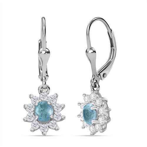 AA Aqua Kyanit, Weißer Zirkon Ohrringe 925 Silber rhodiniert ca. 1.70 ct image number 0