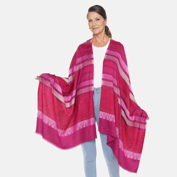 Jacquard gewebter Schal, Streifenmuster, Rot und Rosa