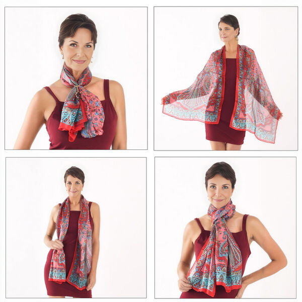 Natur-Seidenschal, Edelstein Schl&uuml;sselanh&auml;nger im Geschenkbox, 48x160 cm, Rot image number 3