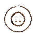 Gelbe Tigerauge Halskette, Armband und Ohrringe, Edelstahl ca. 285.00 ct