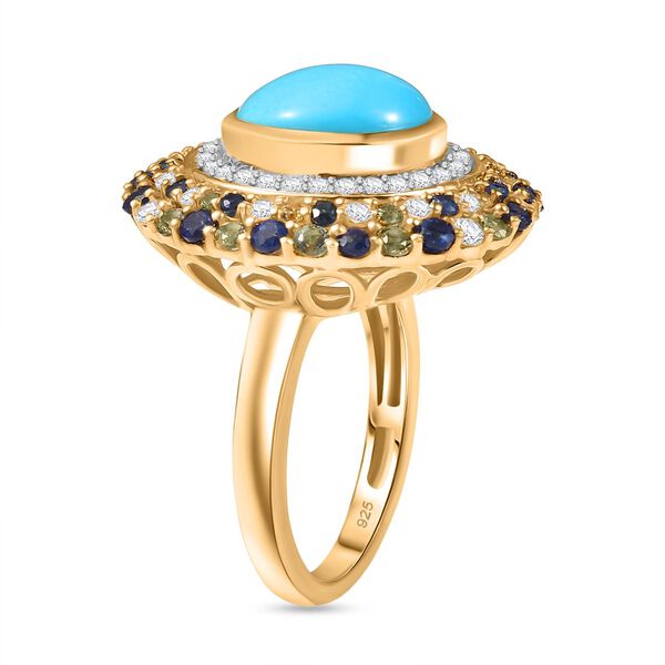 Aqua Kieselblüte AA Sleeping Beauty Türkis, Blauer Saphir Ring 925 Silber 750 Gelbgold Vermeil (Größe 19.00) ca. 5.86 ct image number 5