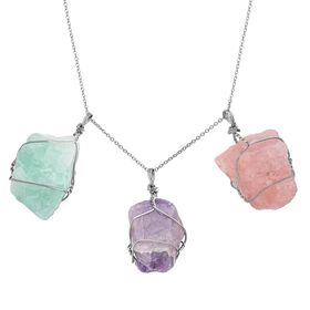 Grüne Fluorit, afrikanische Amethyst und Rosenquarz-Halskette - 278 ct.