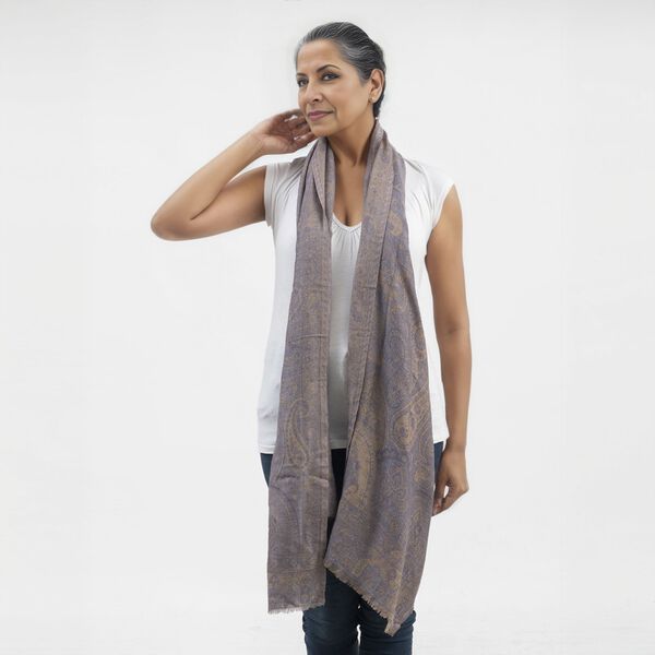 Premium Kollektion - gewebter Schulterschal, Natur Seide und Wolle, Jamawar Design, 70x200 cm, Braun image number 3