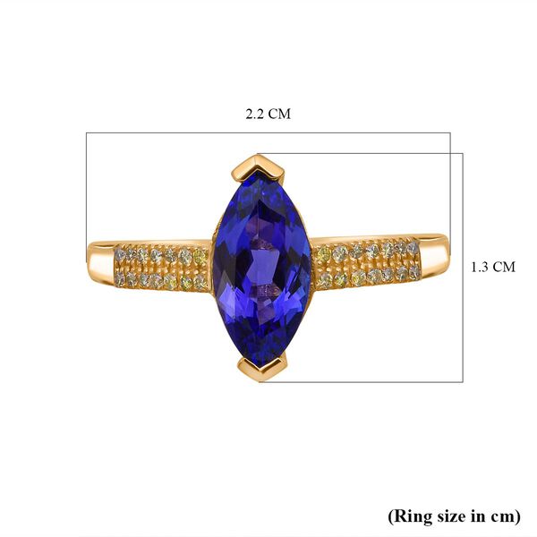 AAA Tansanit und natürlicher, gelber Diamant Ring in 585 Gold - 2,02 ct. image number 6
