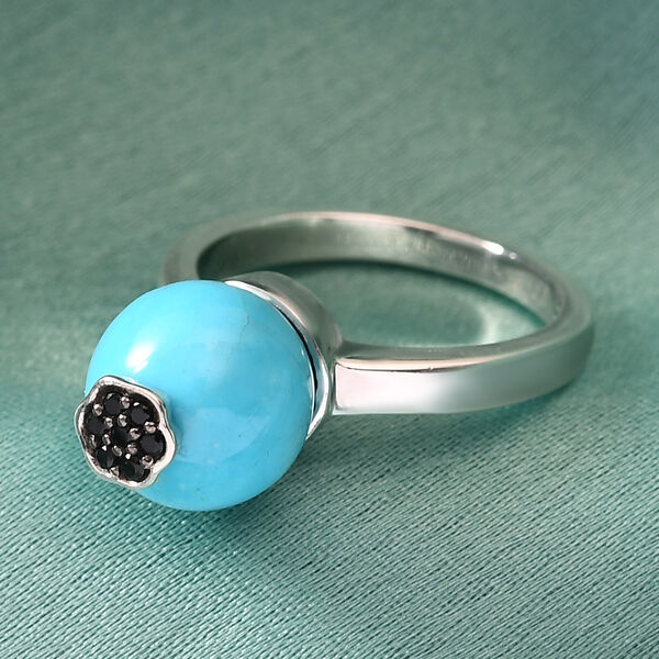 Nat&uuml;rlicher Sleeping Beauty T&uuml;rkis und Schwarzer Spinell Ring 925 Silber Platin-&Uuml;berzug image number 2