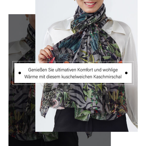 LA MAREY Schal aus 100% Premium-Kaschmir mit Digitaldruck, 70x200cm, Tropical image number 2