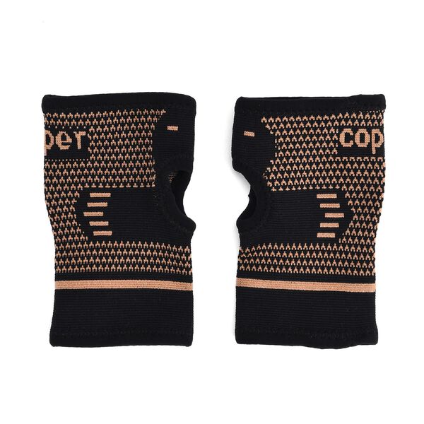 Kupferfaser Handgelenk Bandagen Paar stützend atmungsaktiv Schwarz Kupfer image number 2