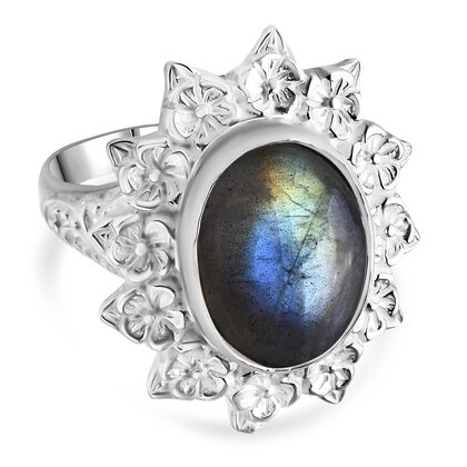 D'Joy AAA Labradorit Ring 925 Silber (Gr&ouml;&szlig;e 18.00) ca. 6,02 ct