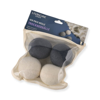 LIVMORE Trocknerb&auml;lle aus Wollfilz zur W&auml;schepflege, 4er Set, Grau Wei&szlig;