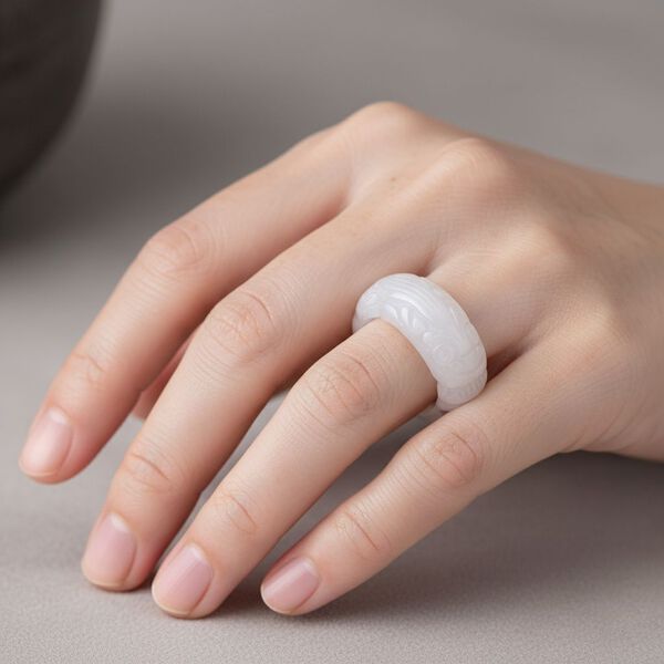 EXTREM SELTEN Weiße Jade Ring 16 cm ca. 50.00 ct (Größe 19.00) image number 2