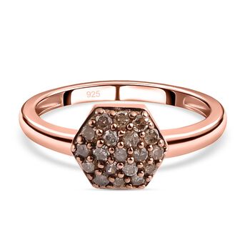Nat&uuml;rlicher Champagner Diamant Ring 925 Silber Ros&eacute;gold Vermeil (Gr&ouml;&szlig;e 16.00) ca. 0.20 ct