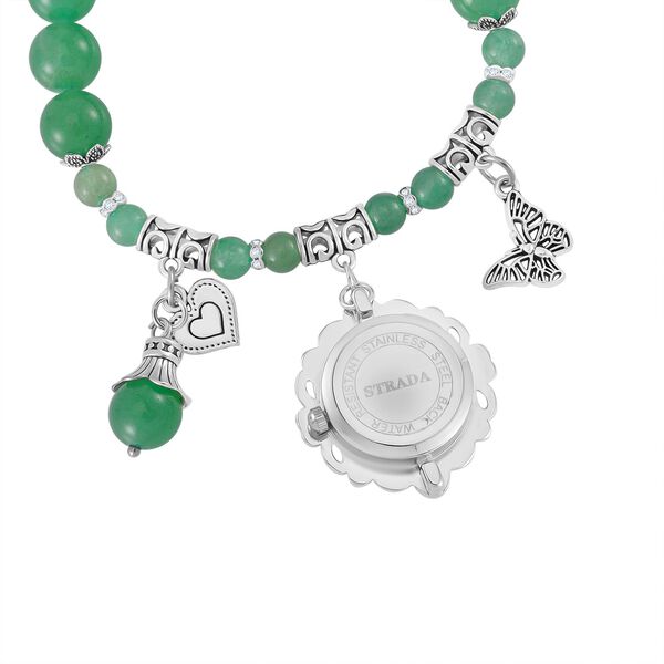 STRADA - Japanisches Uhrwerk, Gr&uuml;ner Aventurin, Wei&szlig;er Kristall Flexible Uhr 18.5 cm 316L Edelstahl ca. 25.30 ct image number 4