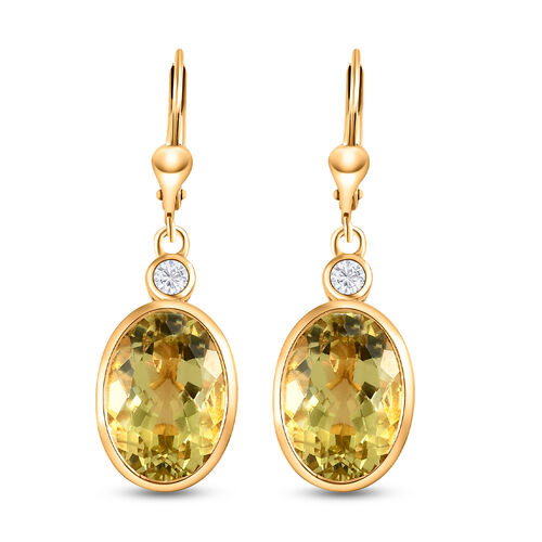 Ouro Verde-Quarz und weiße Zirkon-Ohrringe, 925 Silber vergoldet ca. 11,92 ct image number 0