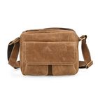 Echtleder-Crossbody-Tasche mit Überschlag und Mehrfachfächern, 25x8x18 cm, Khaki
