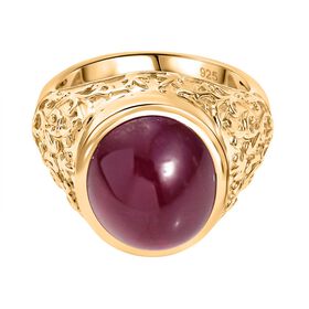 Königliche Eleganz - AAA Afrikanischer Rubin (Fissure gefüllt) Ring, 925 Silber 750 Gelbgold Vermeil (Größe 17.00) ca. 13.03 ct