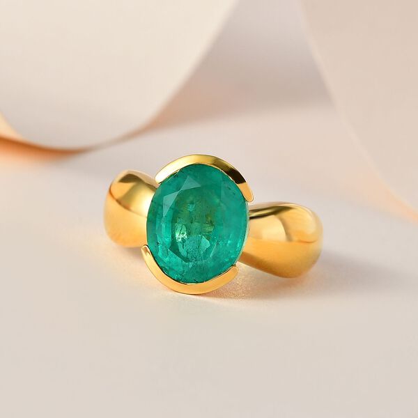 Smaragd-Quarz-Triplette Ring, 925 Silber Gelbgold Vermeil, (Größe 21.00) ca. 5.46 ct image number 2