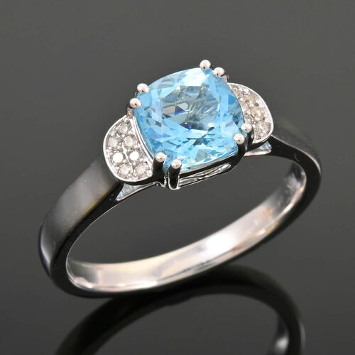 Zertifiziert und geprüft AAA Santamaria Aquamarin und Diamant Ring in 417 Weißgold - 1,55 ct. image number 1