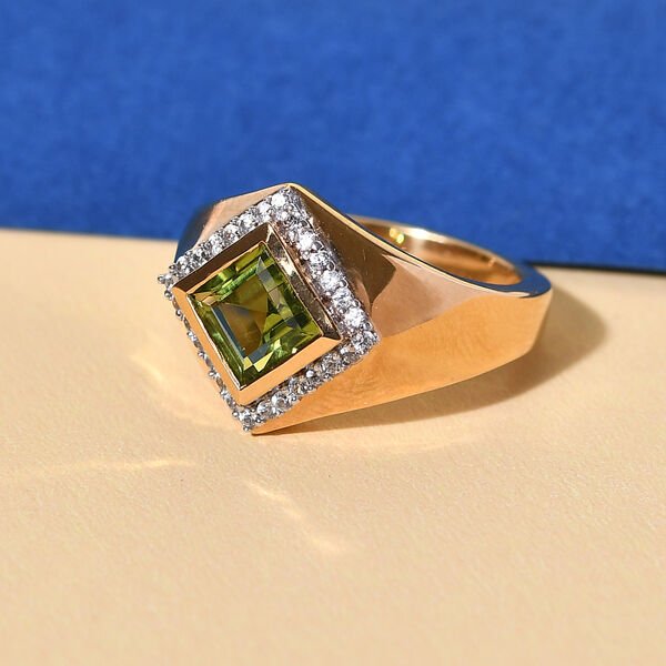 Natürlicher Peridot und Zirkon-Ring, 925 Silber vergoldet  ca. 1,69 ct image number 2